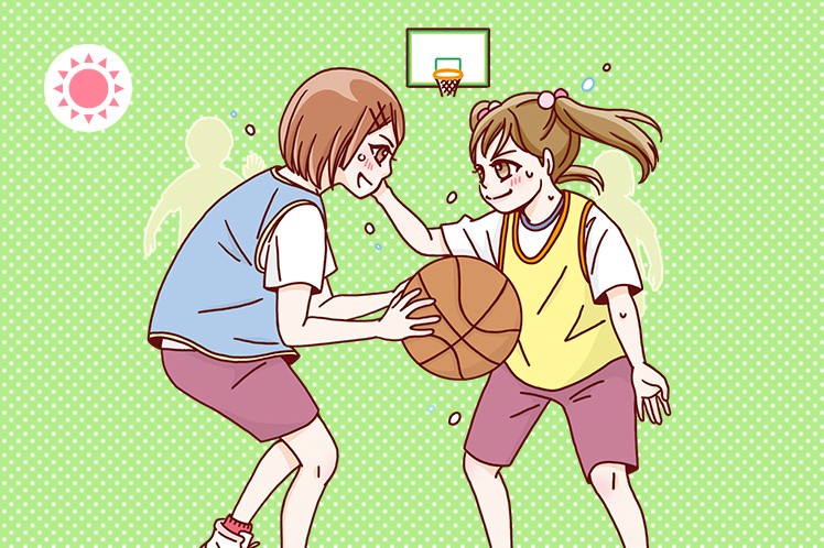 生理中でもバスケットボールを全力でプレイ！