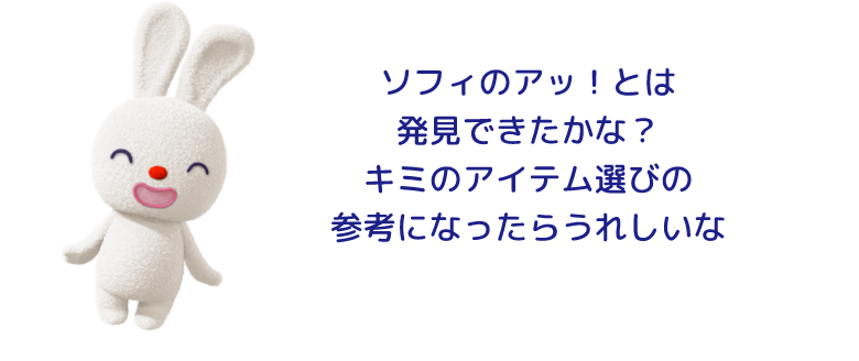ソフィのアッ！とは発見できたかな？キミのアイテム選びの参考になったらうれしいな