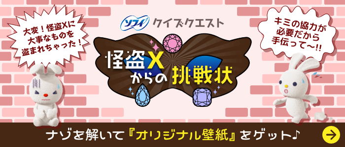 「大変！怪盗Xに大事なものを盗まれちゃった！ クイズクエスト 怪盗Xからの挑戦状 キミの協力が必要だから手伝って～！！ ナゾを解いて『オリジナル壁紙』をゲット♪」