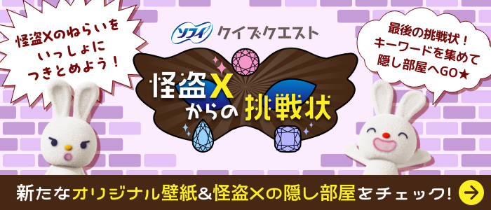 怪盗Xのねらいをいっしょにつきとめよう！ クイズクエスト 怪盗Xからの挑戦状 最後の挑戦状！キーワードを集めて隠し部屋へGO★ 新たなオリジナル壁紙＆怪盗Xの隠し部屋をチェック！